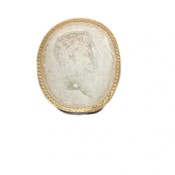 Antique White Plaster Relief Cameo Male Man's Head Bust Gold Tone Outline Oval